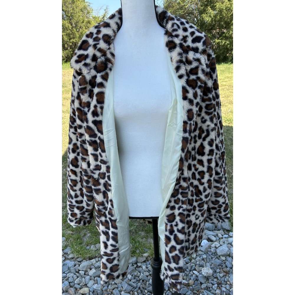 Fashion Cheetah Leopard Print Plush Faux Fur Coat Pockets Womens Sz XL Jacket - Picture 5 of 11